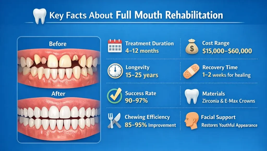 Beyond Smiles: How Full Mouth Reconstruction Can Take 10 Years Off Your Face 2 Gold Coast Dental full mouth rehabilitation key facts infographic Beyond Smiles: How Full Mouth Reconstruction Can Take 10 Years Off Your Face Gold Coast Dental