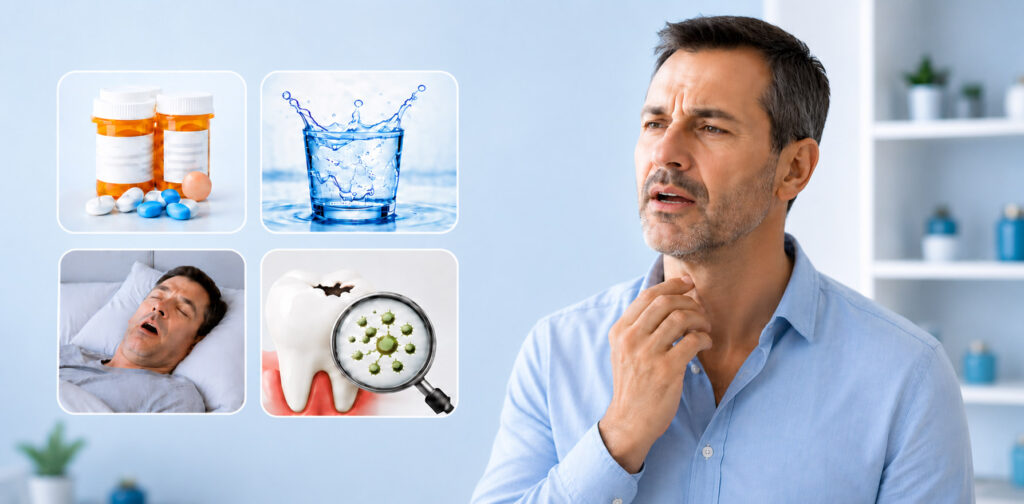 A man suffers from dry mouth