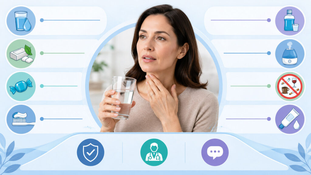a woman tries home remedies to cure dry mouth