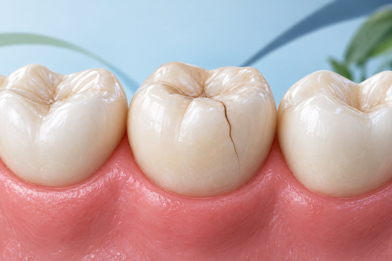 Illustration of a molar with a fine crack running from its chewing surface down the side.