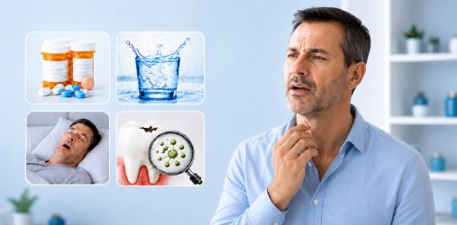 A man suffers from dry mouth